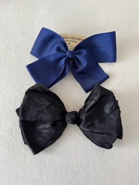 Bundle of 2 Vintage Cottagecore Whimsy Hair Ribbons Clip-in Bow Barrettes